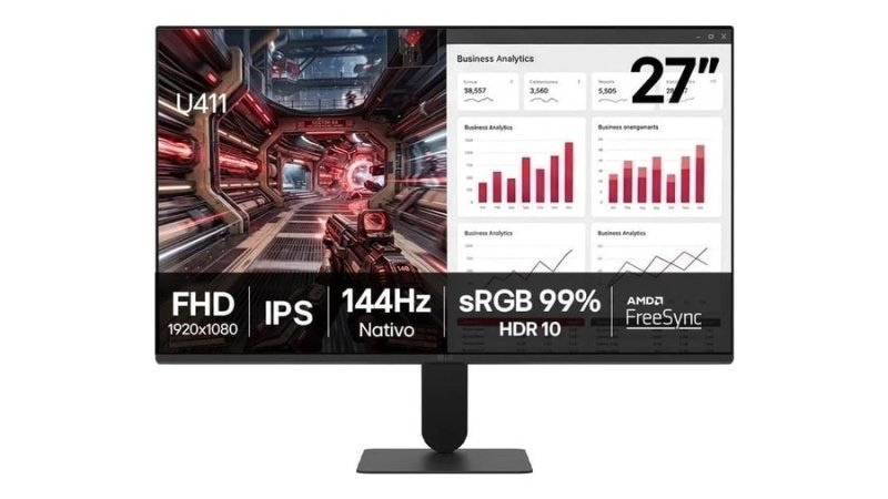 Monitor Lg 27" Fhd Ips 1ms (Mbr), 144Hz Nativo, FreeSync, Hdr10, sRGB, Modo leitura, Flicker Safe, Hdmi, Black Stabilizer, Dynamic Action Sync, Preto 27U411b