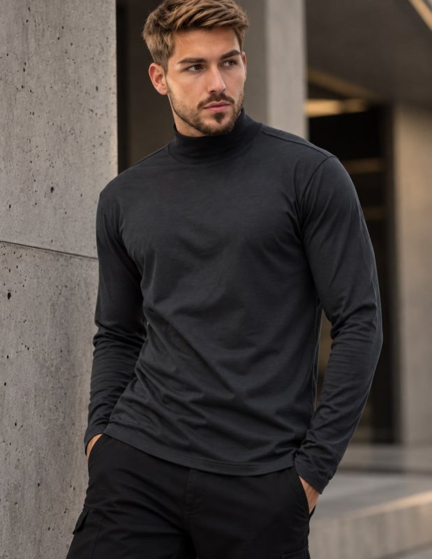 Camiseta Gola Alta Masculina Manga Longa Malha Eco Premium