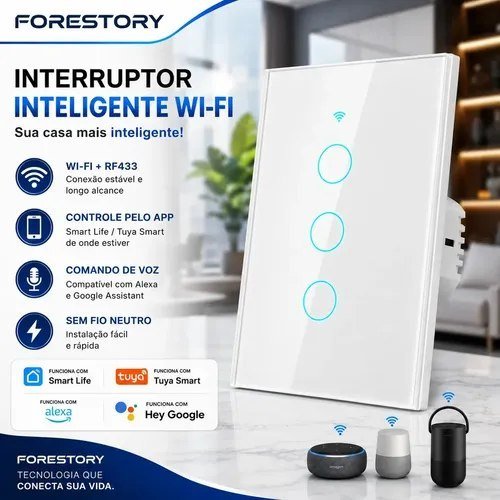 Forestory Interruptor Inteligente Dimmer Wifi 3 Botão Touch