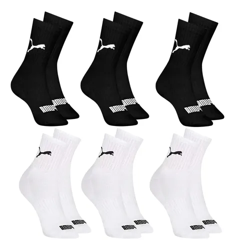 6 Pares Meias Puma Cano Médio Alto Atoalhada Academia Sport