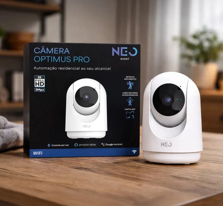 Câmera De Segurança Wi-fi Inteligente Full Hd 2k 360° Visão Noturna Optimus Pro Branco Avant Neo + Frete Grátis