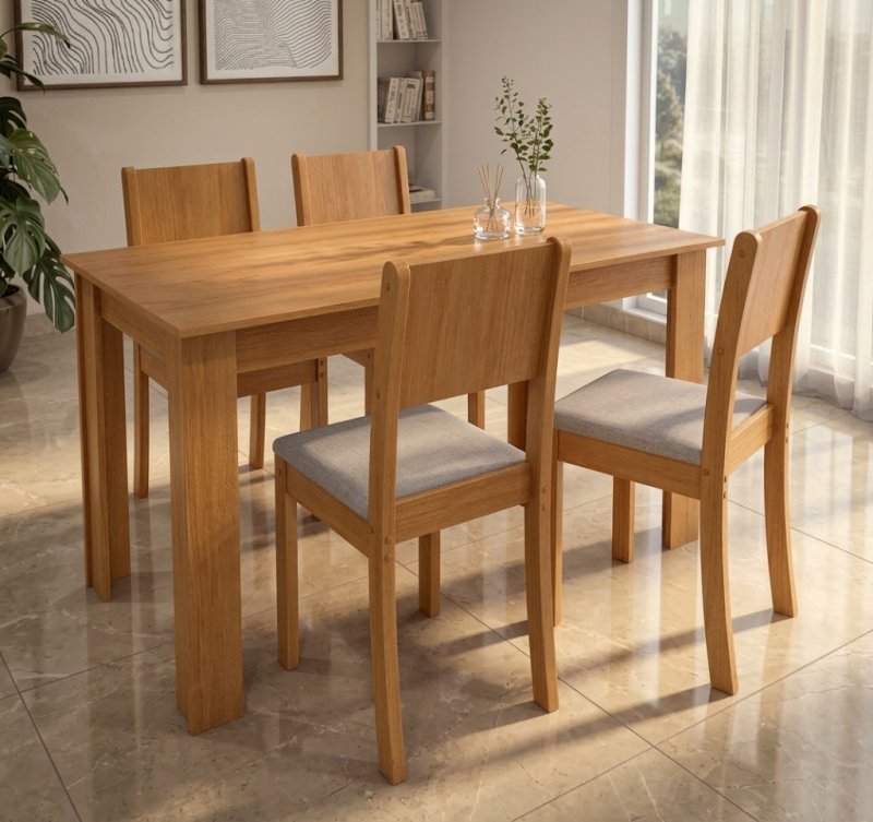 Conjunto Sala De Jantar Com 4 Cadeiras Grupo Lopas Easy Line Cor Amêndoa + Frete Grátis