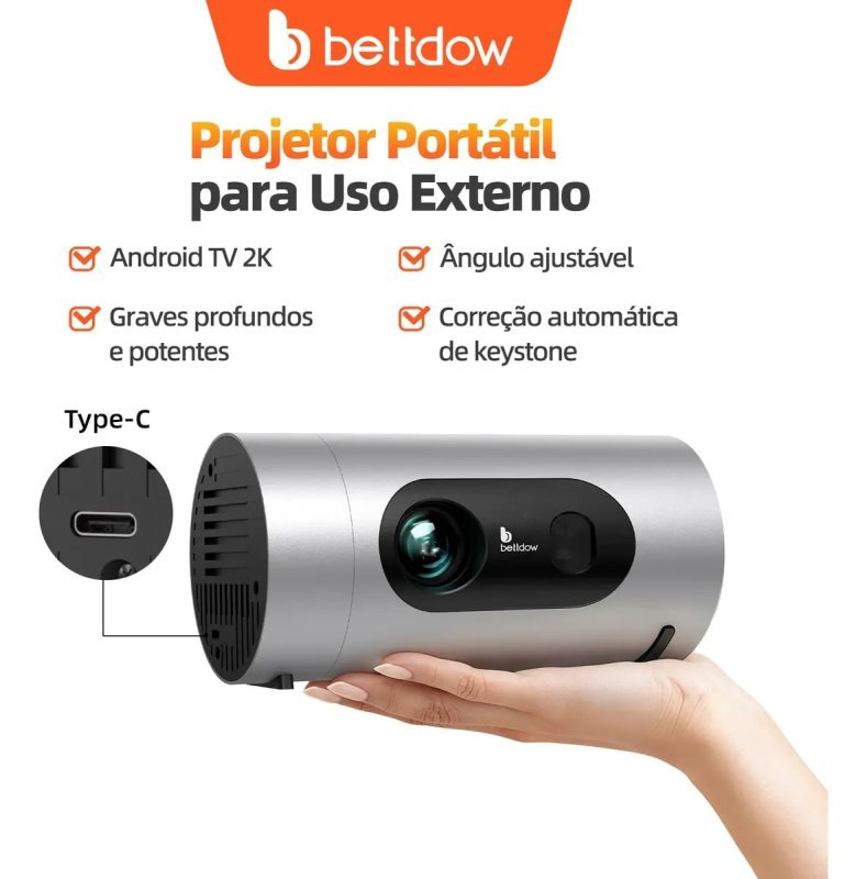 Projetor Mini Bettdow Ac1093 Pro 350ansi Com Usb-c Googletv Cinza-escuro 127/220v