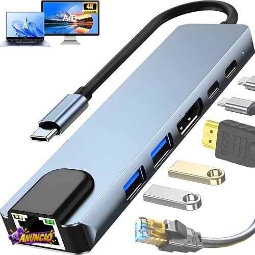 Hub USB-C 3.0 Extensor Adaptador Multifunções 6 em 1 - Estrutura Alumínio