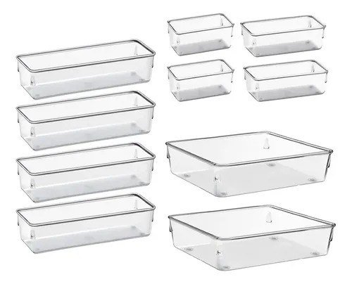 Kit 10 Organizador Multiuso Modular Gaveta Acrilico Rebirth Cor Cristal