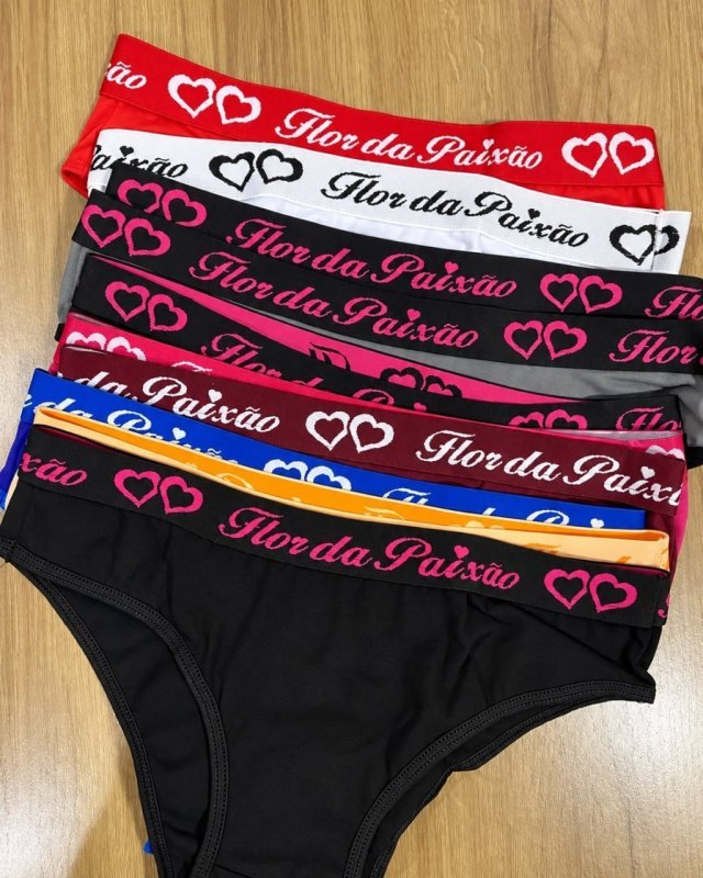 Kit 10 Calcinhas Liso Tanga Cotton Premium Flor