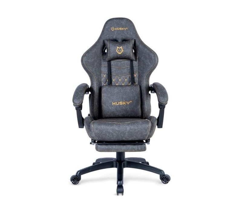 Cadeira Gamer Husky Tempest 700, Até 145kg, Almofadas, Reclinável 150º, PU, Descanso para Pés, Cinza