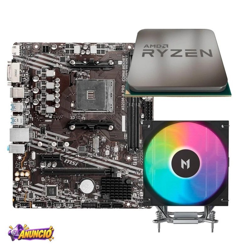 Placa Mãe MSI A520M-A PRO + Processador AMD Ryzen 5 5500F + Air Cooler MACH1 ARTIC