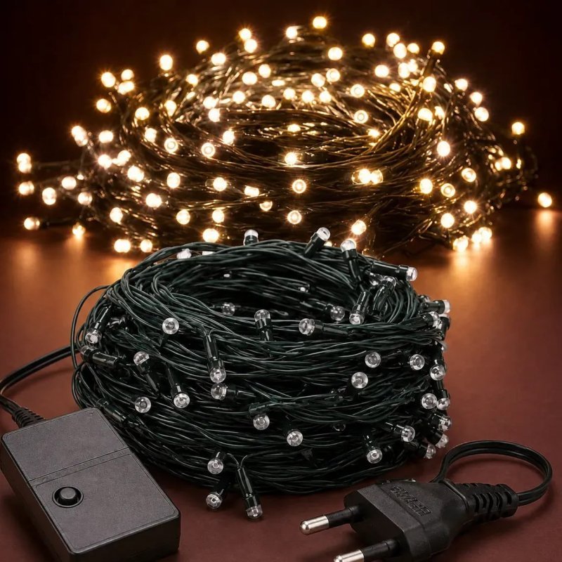 Cordão 200 Leds Pisca 20 Metros 8 Funções