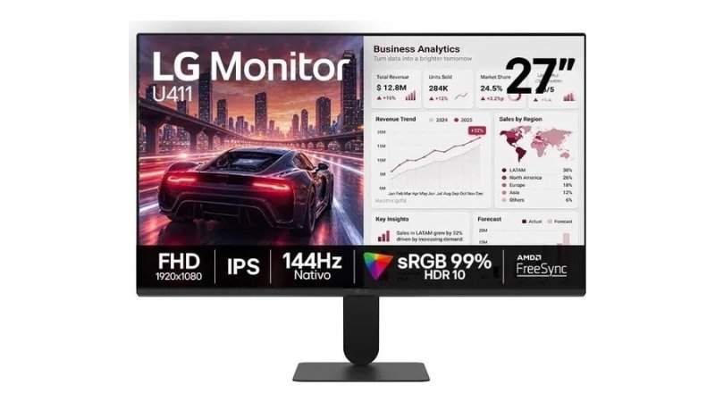 Monitor Lg Fhd Gamer & Office tela Ips 27”, 1ms (Mbr), 144Hz Nativo, FreeSync, Hdr10, sRGB, Modo leitura, Flicker Safe, Hdmi, Black Stabilizer, Dynamic Action Sync, Preto 27U411b