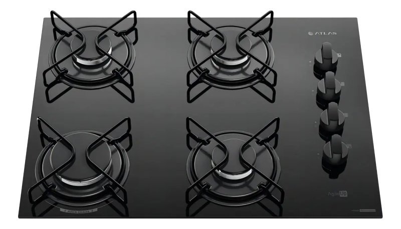 Cooktop 4 Bocas Atlas Agile Up Mesa Vidro Mega Chama Bivolt