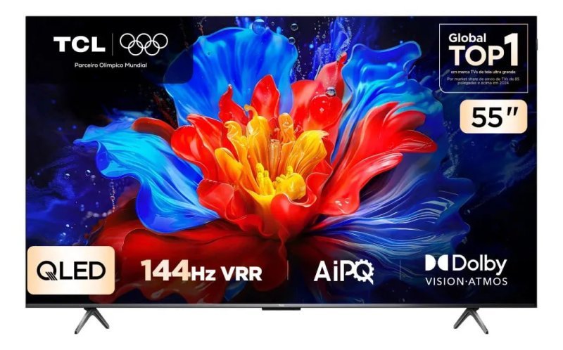 Smart Tv Tcl 55 Polegadas Qled 4k P8k Wifi Bluetooth Google Tv 144hz Hdr10 Dolby Atmos Vision 55p8k