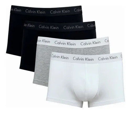 Kit Com 4 Cuecas Boxer Cotton Calvin Klein Original Preto/cinza/branco Liso M