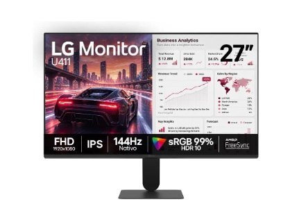 Monitor LG FHD Gamer & Office tela IPS 27”, 1ms (MBR), 144Hz Nativo, Preto - 27U411B