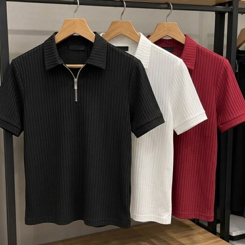 Kit 3 Camiseta Polo Manga Curta Com Zíper Masculina Canelada (M ao GG)