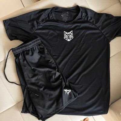 Kit Bermuda Lobo+camiseta Lobo Dry Fitness Academia Alpha (P ao GG)