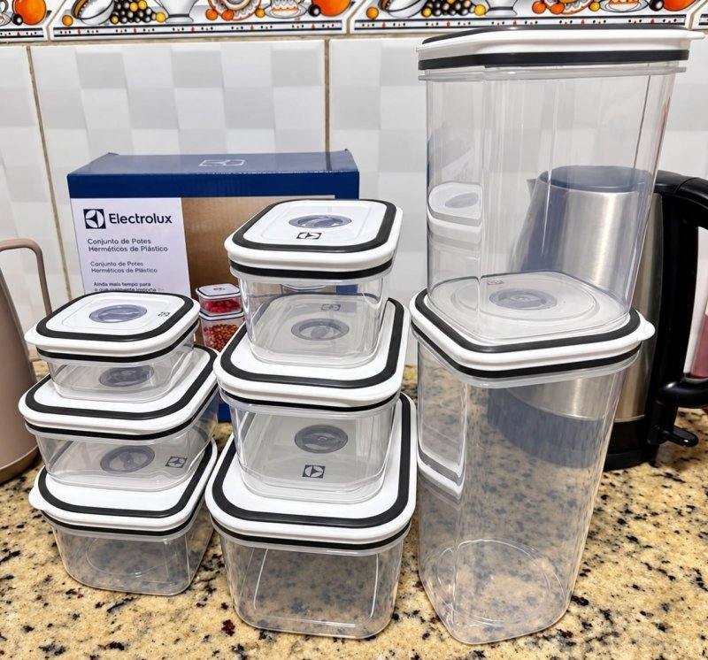 Kit Potes Herméticos Plásticos Cinza 8 Unidades Electrolux