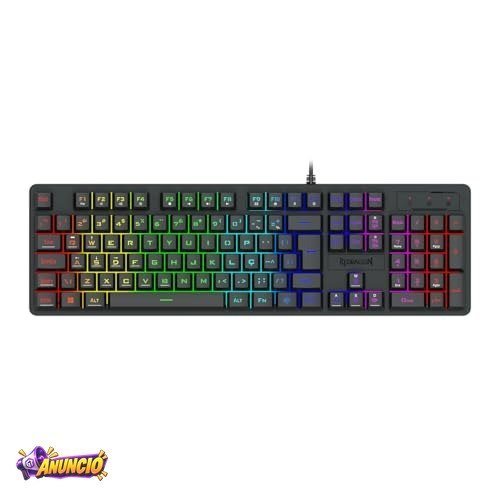 Teclado com Fio USB Redragon Netherbane Gamer Membrana Full Size Iluminação Rainbow ABNT2 Preto K521-R