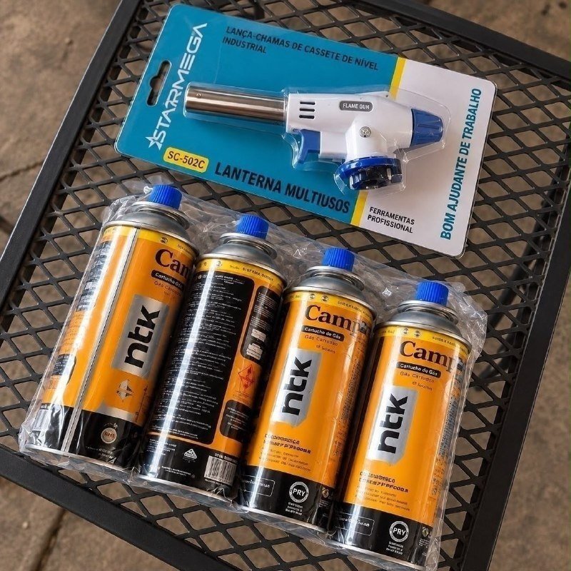 Kit Maçarico Portátil Automático com 4 Refis de Gás Butano + Frete Grátis