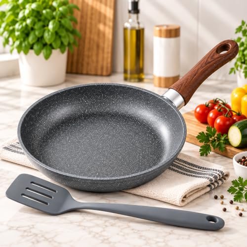 Frigideira Grande Cerâmica para Indução Cabo Madeira + Espátula de Silicone