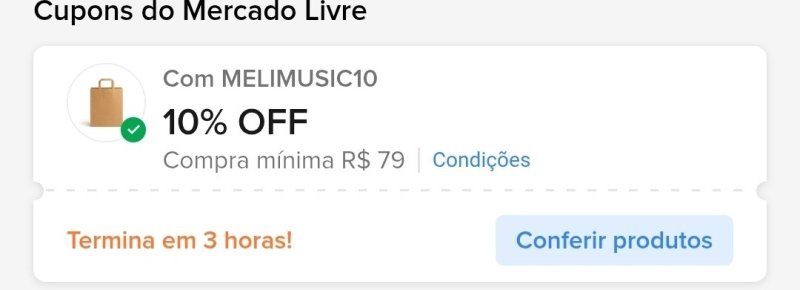 CUPOM MELIMUSIC10 com 10% de desconto