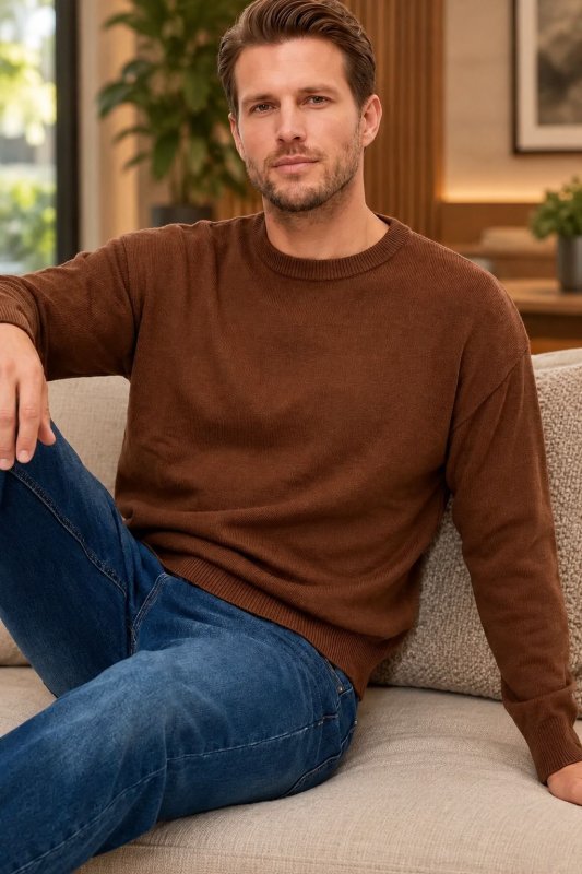 Sueter Polo Live 100% Algodão Premium Masculino Marrom Texturizado