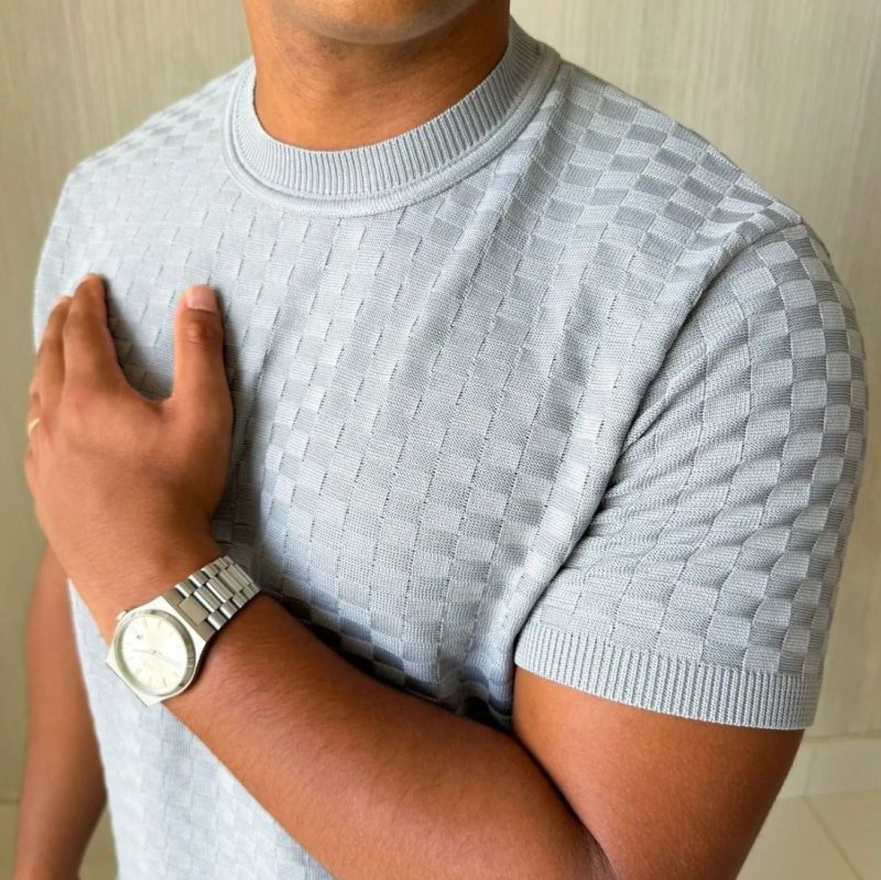 Camiseta Masculina Manga Curta Xadrez Tricô Leve Elegante (P ao GG)