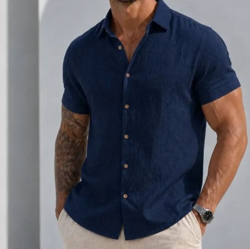 Camisa Manga Curta Viscose Old Money Confortavel Bege Liso (P ao GG)