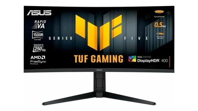 Monitor Gamer Curvo Asus Tuf 34", Wqhd, 250Hz, 0.5ms, Fast Va, FreeSync Premium, Altura Ajustável, Som Integrado, Preto Vg34wqml5a