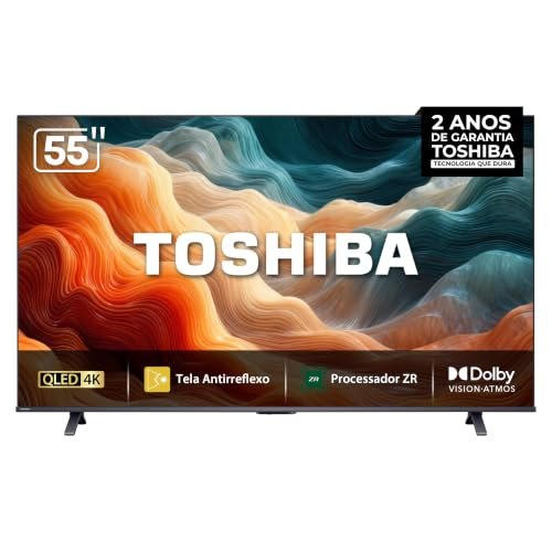 Toshiba Smart TV MiniLED QLED 4K 55" Polegadas 55M450SS com Painel Antirreflexo Processador de AI ZR Som Aprimorado por AI Modo Game