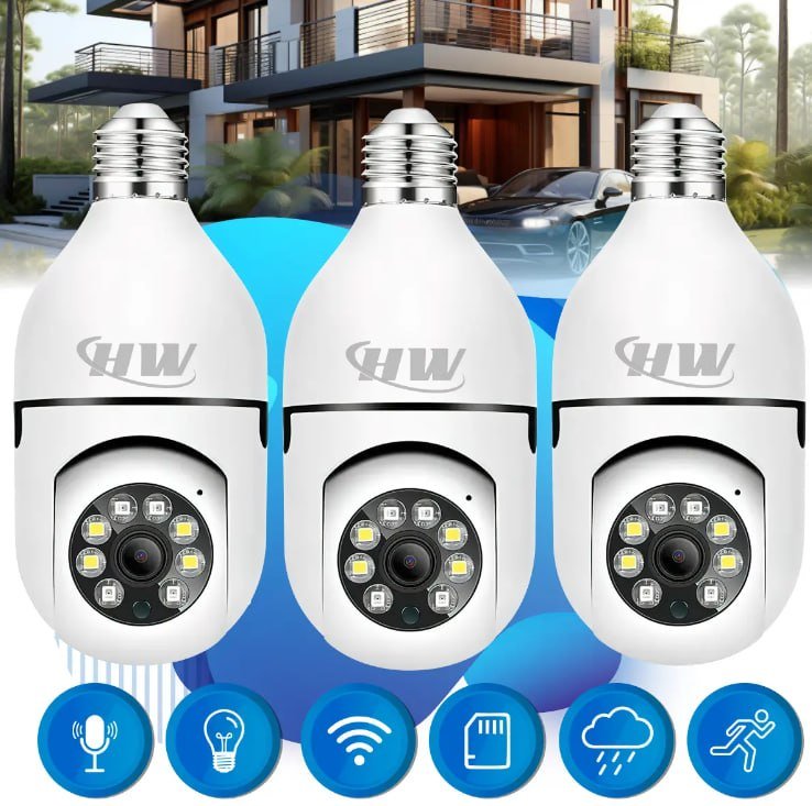 Kit com 3 Câmeras Lâmpada Wi-Fi HW Full HD para Vigilância Noturna e Detecção de Movimento