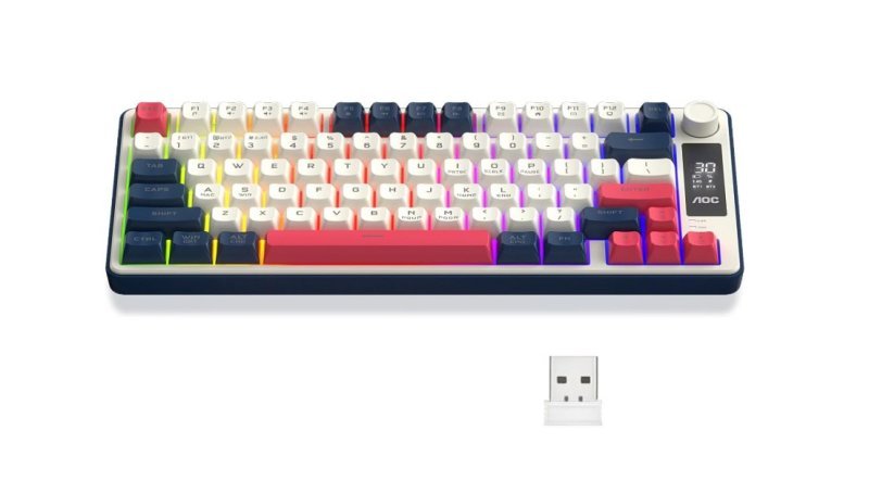 AOC GK280 Teclado sem fio 70%, Bluetooth Trimodo /2.4 GHz/USB-C
