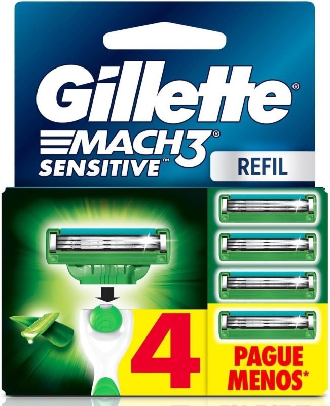 Gillette Mach3 Sensitive Carga Aparelho de Barbear com Aloe 4 Unidades