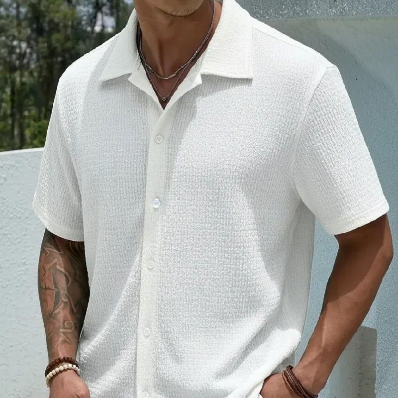 Camisa Casual Masculina Texturizada Com Botões Old Money Damasco Texturizado (P ao GG)