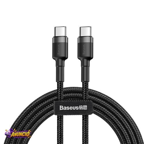 Cabo de 2 metros de Nylon BASEUS Turbo tipo C P/tipo C 60wats 3amp Cor Preto (2M - USB-C P/USB-C)