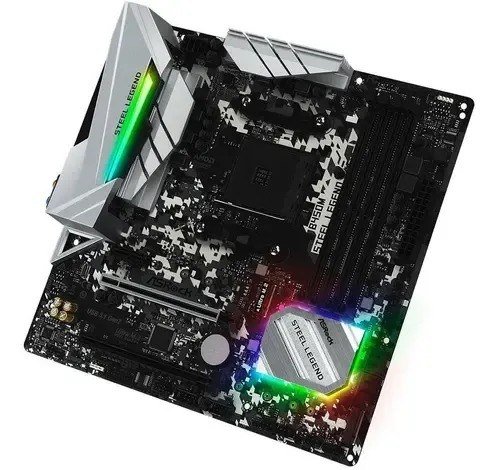 Placa-Mãe ASRock B450M Steel Legend AM4 DDR4 M-ATX com 2 Slots M.2