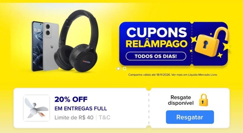 Próximo Cupom 20% OFF Mercado Livre