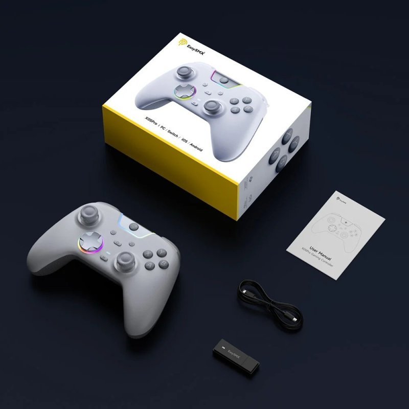Controle Sem Fio EasySMX X05 Pro RGB, Hall Effect, Botões Programáveis, Conexão Tri Mode, 1000hz & 1000mAh