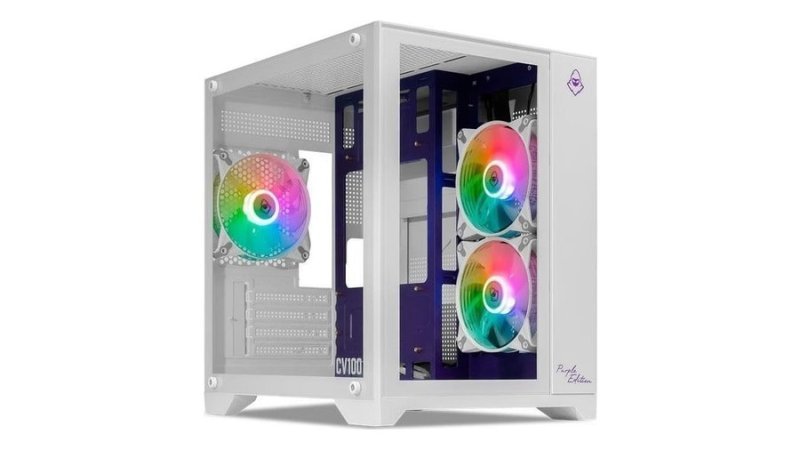 Gabinete Gamer Mancer Cv100 Purple Edition, Mid-Tower, Com 3 Fans, Branco, Mcr-Cv100-Pew
