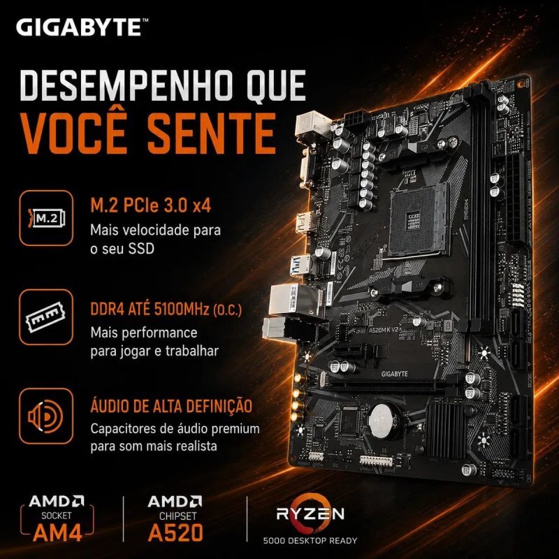 Placa mãe Gigabyte Ultra Durable A520M K V2