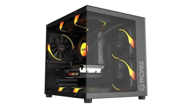 Gabinete Aquário Preto Gamer com Vidro Pcyes Forcefield Mini Black Vulcan Gffmnbv