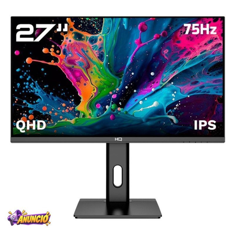 Monitor HQ Pro 27”, IPS, 1MS, QHD 2560x1440, Ergonômico, Ajuste de Altura e Rotação, HDMI + DP Frameless HQ27AJ75