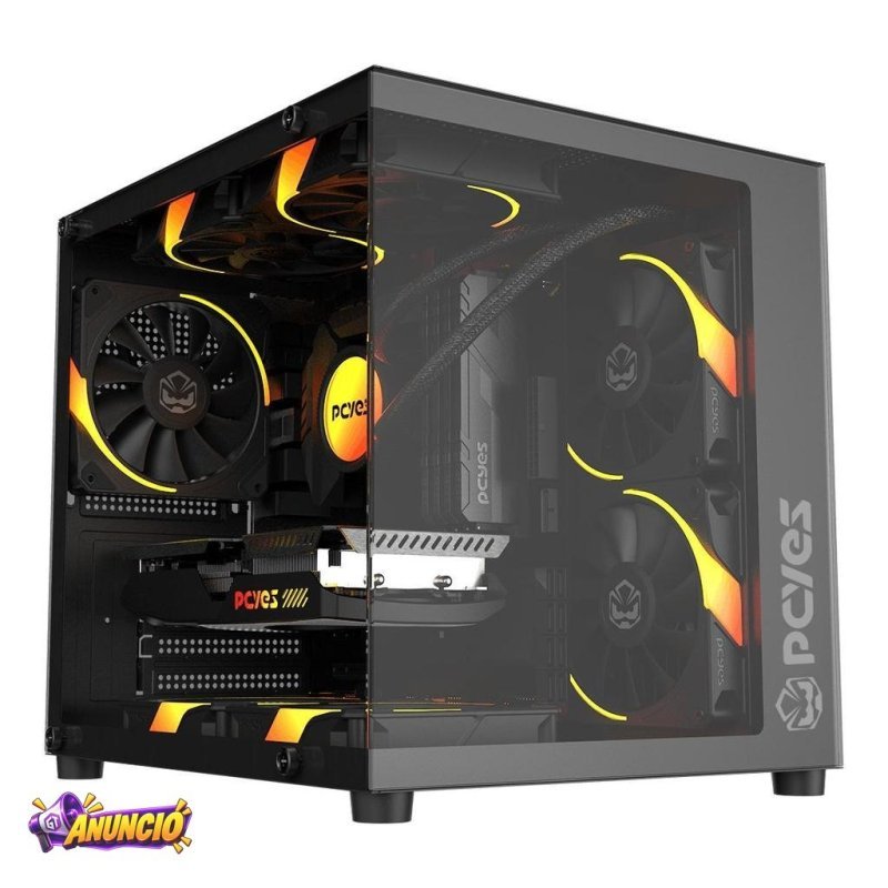 Gabinete Aquário Preto Gamer com Vidro Pcyes Forcefield Mini Black Vulcan - Gffmnbv