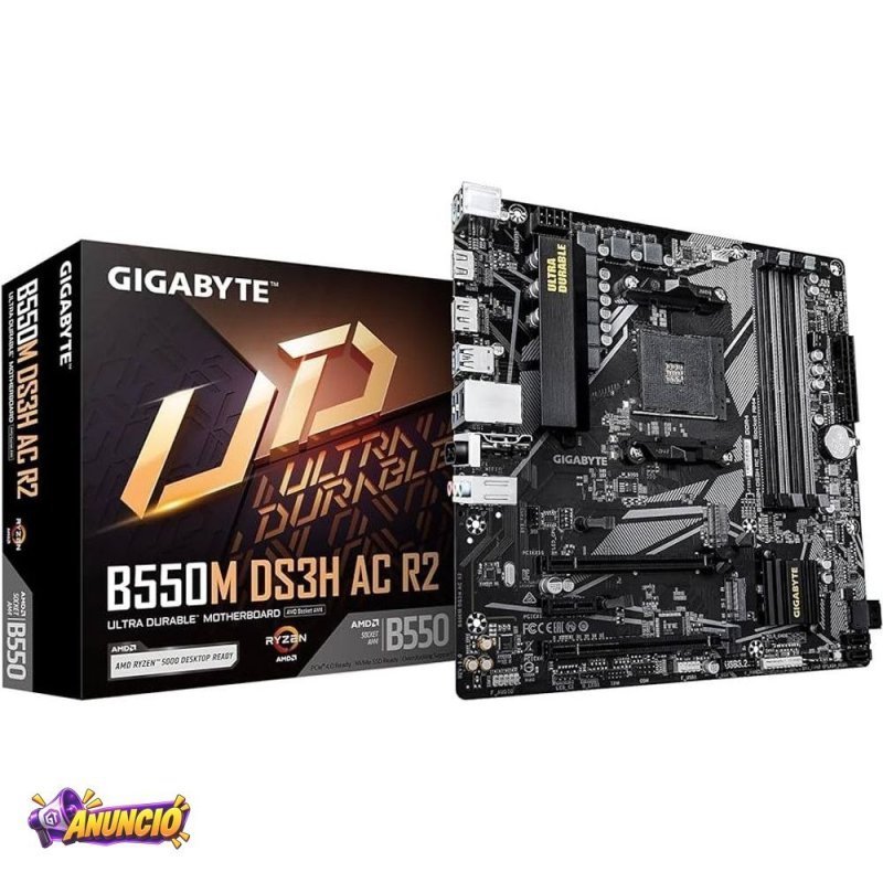 Placa Mãe Gigabyte B550M DS3H AC R2 Wi-Fi AM4 4xDDR4 Chipset AMD B550 mATX