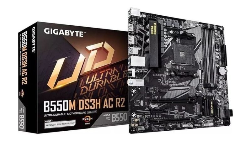 Placa Mãe Gigabyte B550M DS3H AC R2 Wi-Fi AM4 4xDDR4 Chipset AMD B550 mATX