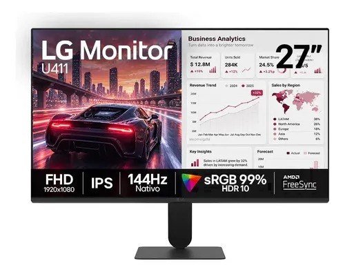 Monitor LG FHD Gamer & Office tela IPS 27”, 1ms (MBR), 144Hz Nativo, FreeSync, HDR10, sRGB, Modo leitura, Flicker Safe, HDMI, Black Stabilizer, Dynamic Action Sync, Preto - 27U411B