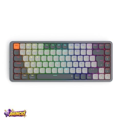Teclado Mecânico Gamer Redragon Azure RGB Pro Preto Cinza Switch Marrom Sem Fio Bluetooth K652GG-RGB-PRO