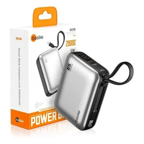 Power Bank Basike 20000mAh para Notebook e Celular com Cabo USB-C 65W