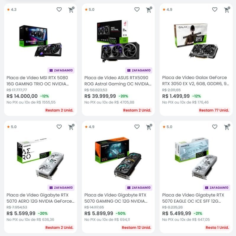 10% OFF em Placas de Vídeo