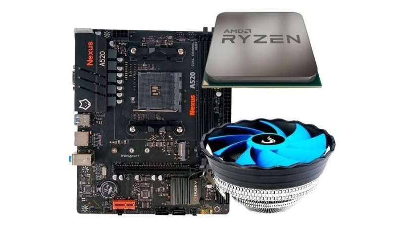 Placa-Mãe Husky Nexus A520 + Processador AMD Ryzen 5 5500F + Air Cooler Gamer Rise Mode X2